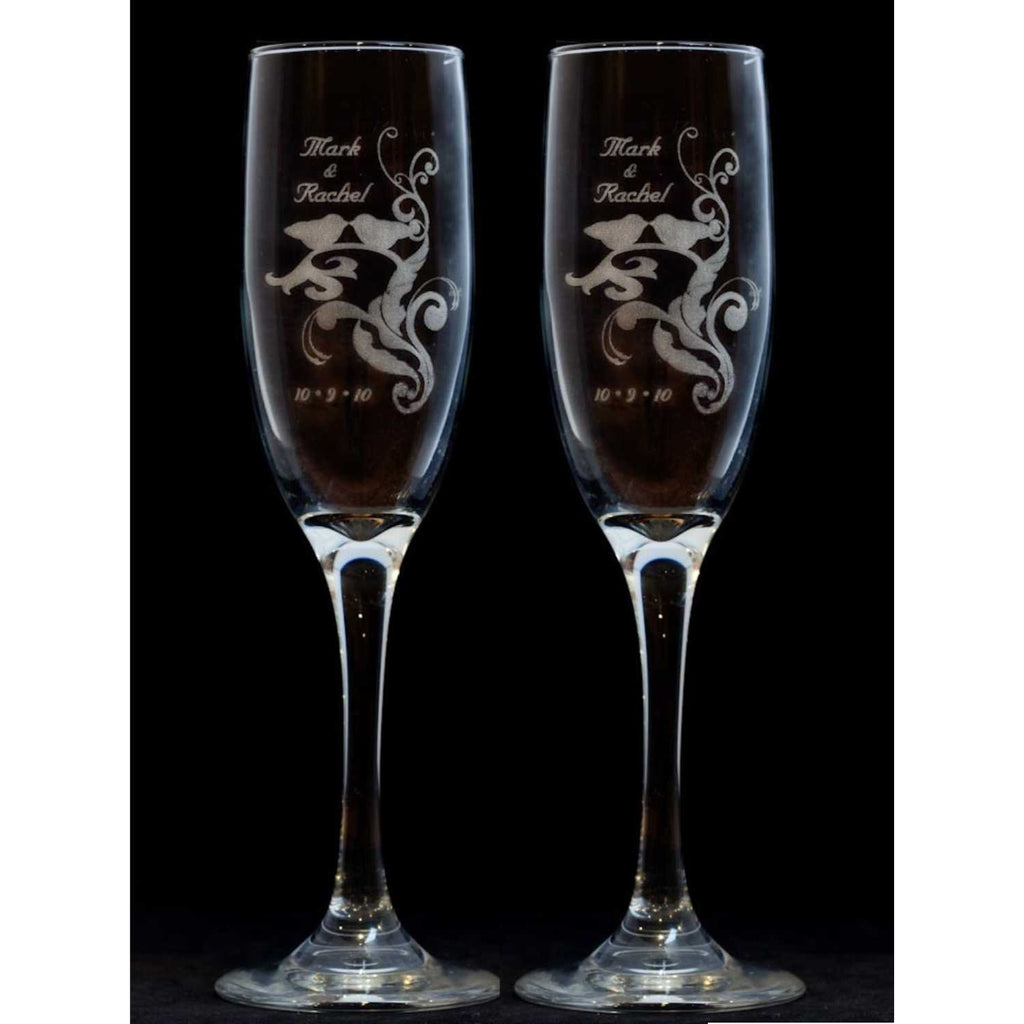Love Birds Silhouette Toasting Wedding Champagne Glass Flutes (Pair) - Wedding Collectibles