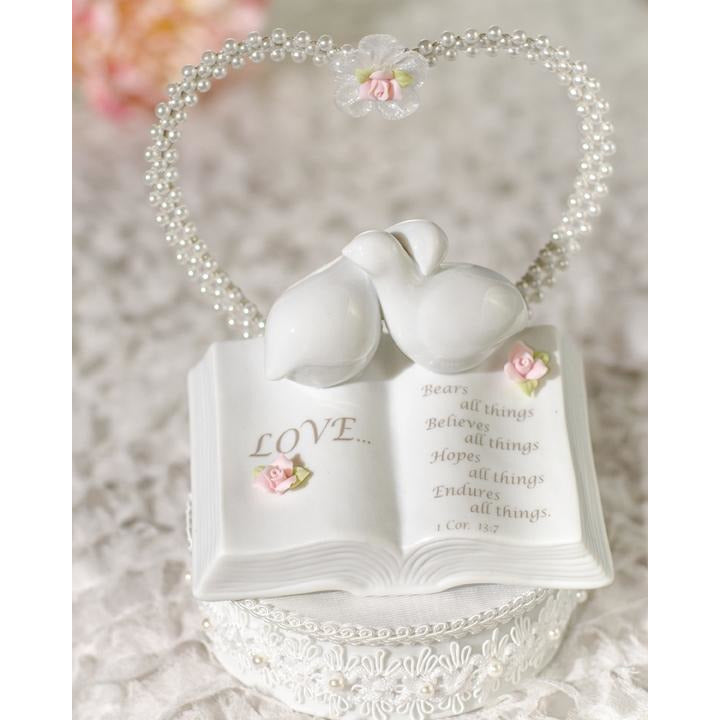 Love Verse Bible Cake Topper with Doves and Flower Accents - Wedding Collectibles