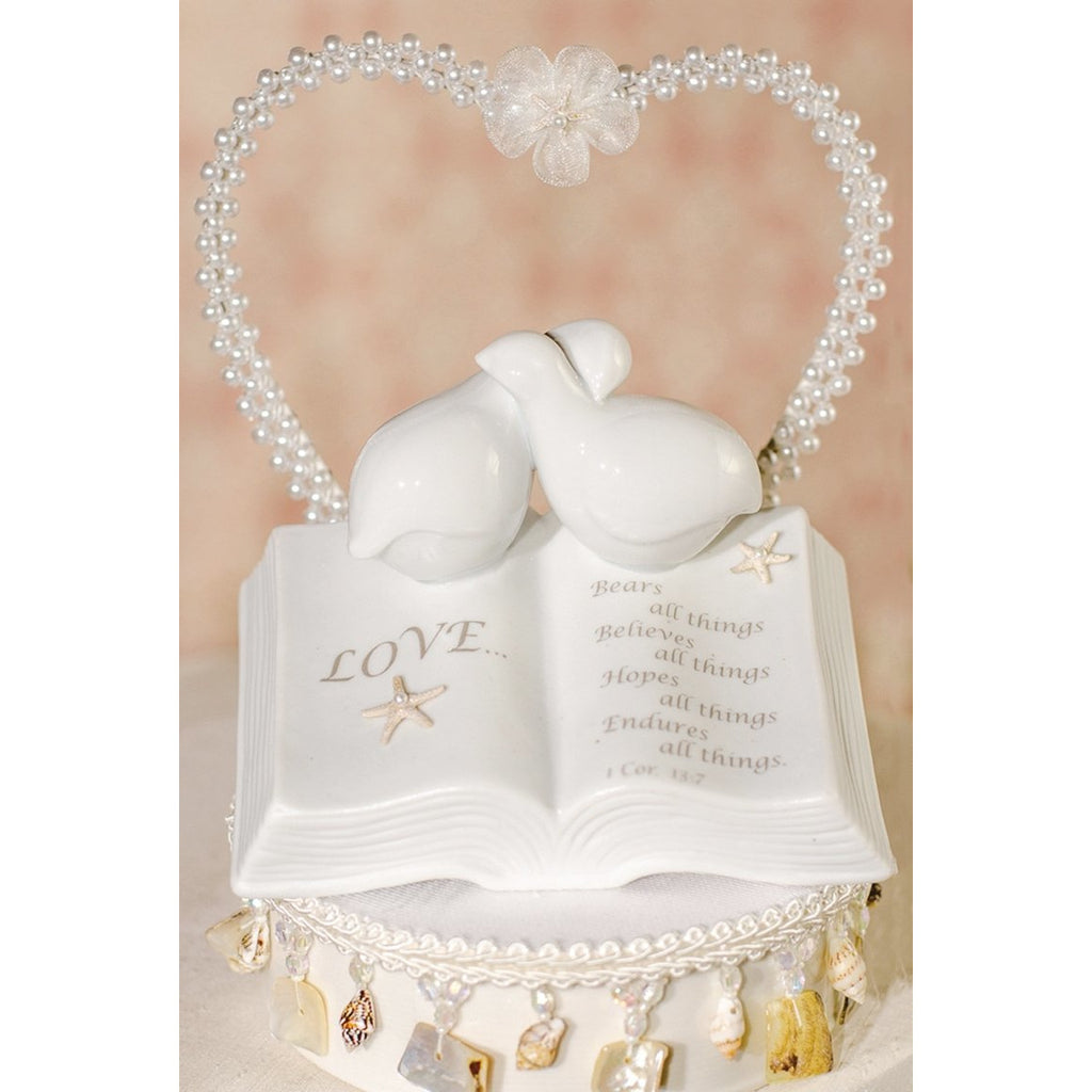 Love Verse Bible Cake Topper with Doves and Starfish Beach Accents - Wedding Collectibles