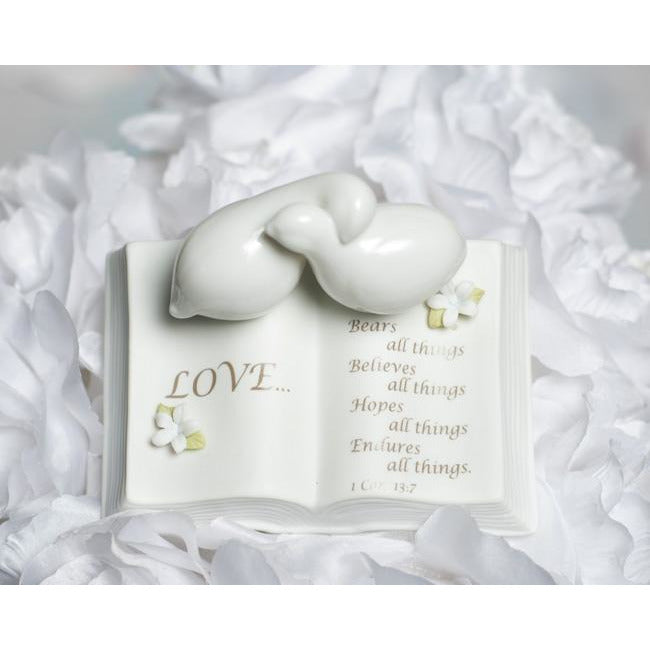 Love Verse Bible with Doves and Flower Accents Wedding Cake Topper - Wedding Collectibles