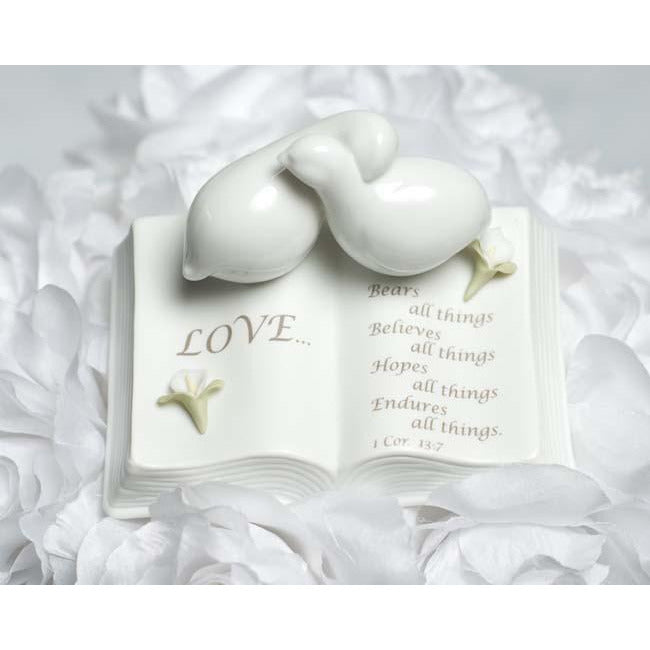 Love Verse Bible with Doves and Flower Accents Wedding Cake Topper - Wedding Collectibles