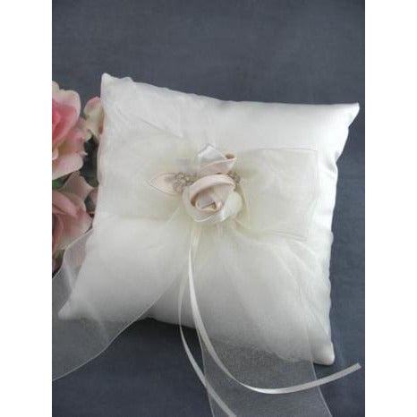 Luxe Satin Rose and Rhinestone Wedding Ring Bearer Pillow - Wedding Collectibles