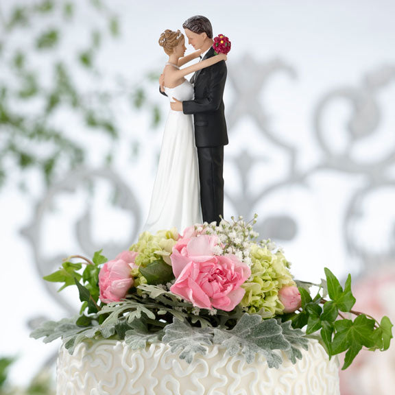 Caucasian Bride and Groom Couple Wedding Cake Topper Figurine - Wedding Collectibles