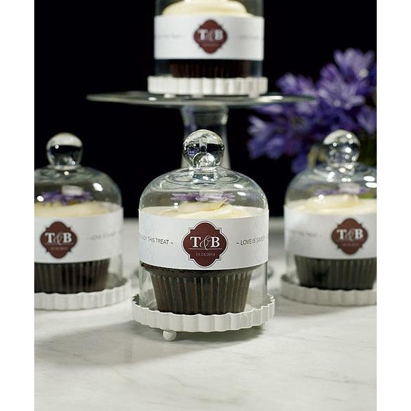 Miniature Bell Jar with White Fluted Base Wedding Favor - Set of 4 - Wedding Collectibles