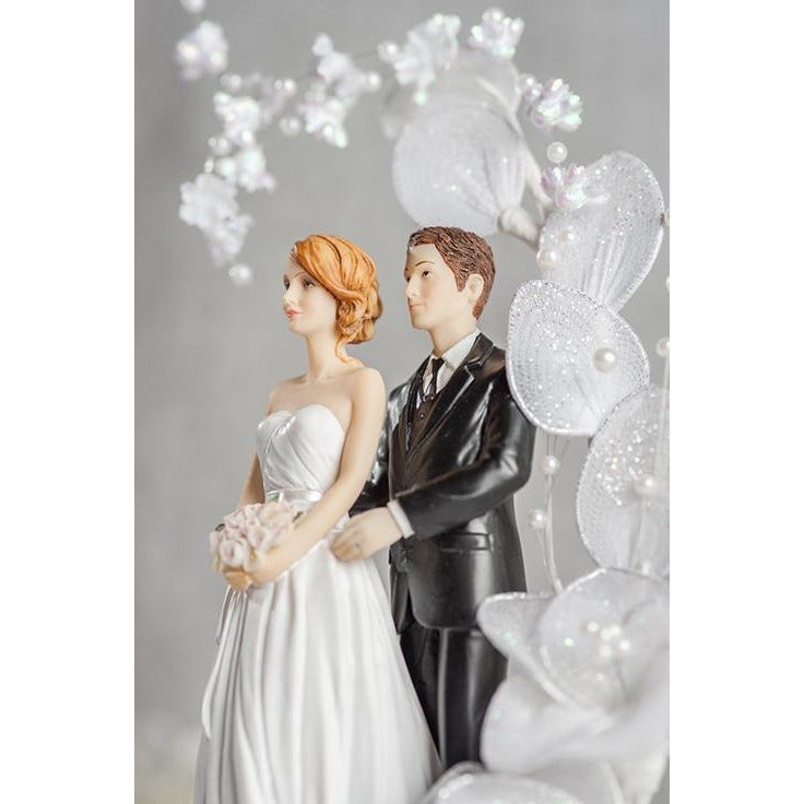 Contemprary Bride and Groom Vintage Glitter Flower Arch Wedding Cake Topper - Groom in Navy Suit - Wedding Collectibles