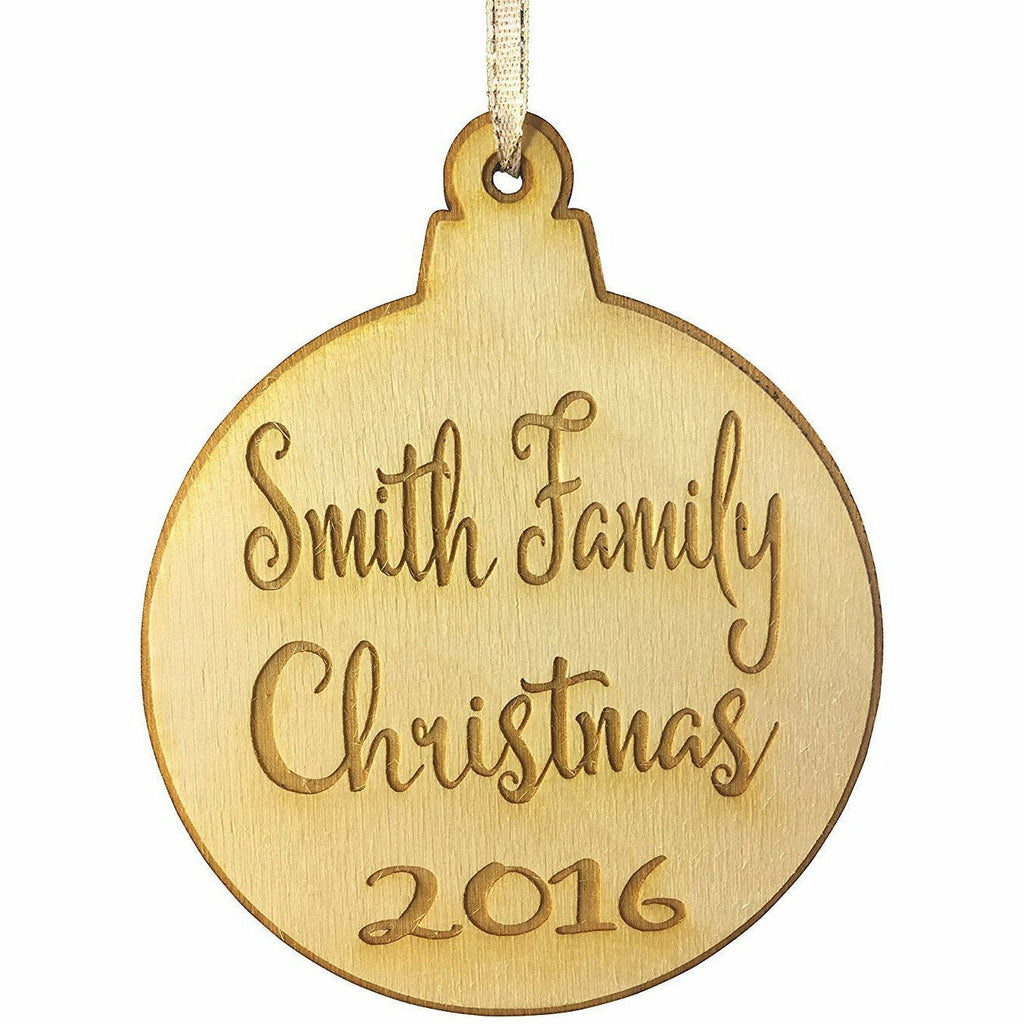 Our Family Christmas Personalized Christmas Ornament - Last Name and Year Engraved Holiday Wood Custom Personalized - Wedding Collectibles