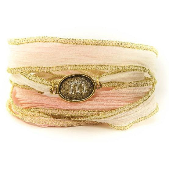 Monogram Oval Jewelry, Silk Wrap Bracelet - Wedding Collectibles