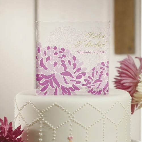 Zinnia Bloom Personalized Acrylic Block Cake Topper - Wedding Collectibles