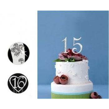 Monogram Silver Rhinestone 15 Quinceanera Cake Topper with Swarovski Crystal - Wedding Collectibles