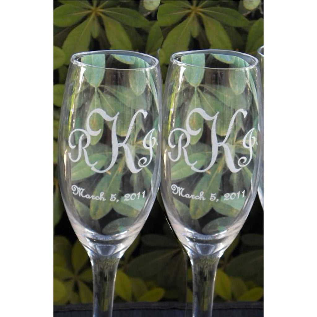Monogram Toasting Wedding Champagne Glass Flutes (Pair) - Wedding Collectibles