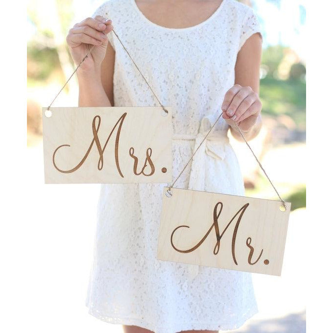 Mr & Mrs Wedding Chair Signs Rustic - Wedding Collectibles