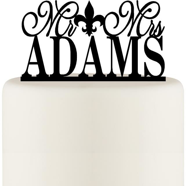 Mr and Mrs Fleur De Lis Wedding Cake Topper Personalized with YOUR Last Name - Wedding Collectibles