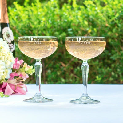 Mr. & Mrs. Champagne Coupe Toasting Flutes - Wedding Collectibles