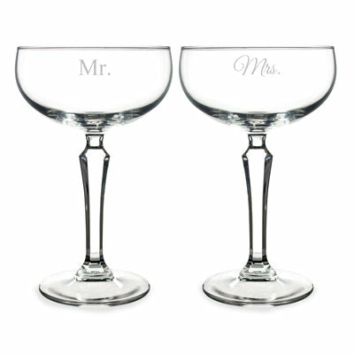 Mr. & Mrs. Champagne Coupe Toasting Flutes - Wedding Collectibles