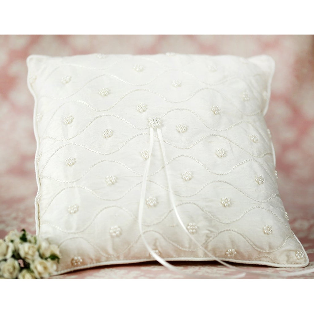 Off White Raw Silk and Pearl Wedding Ring Bearer Pillow - Wedding Collectibles