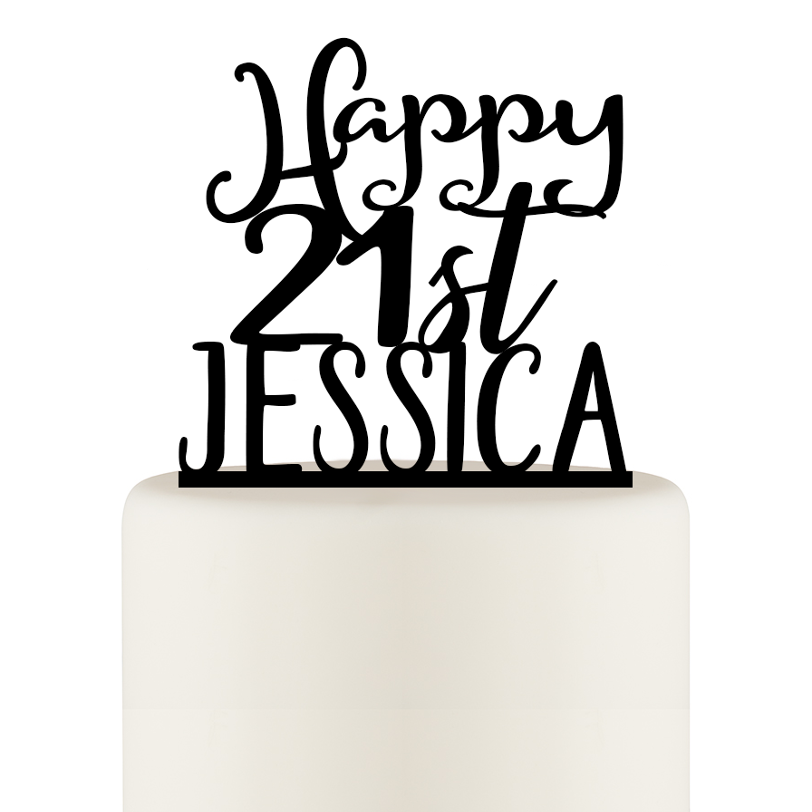 21st Birthday Cake Topper - Happy 21st Cake Topper Personalized with Name - Wedding Collectibles