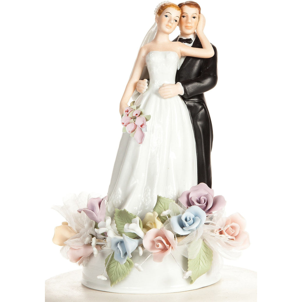 Pastel Rose Bride and Groom Cake Topper - Wedding Collectibles
