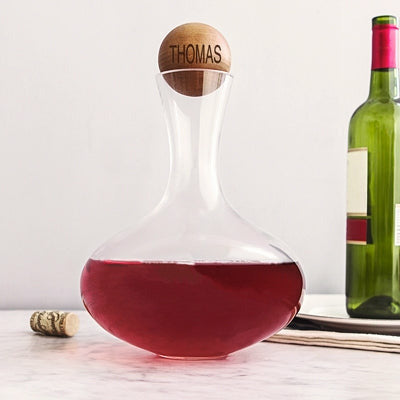 Personalized 85 oz. Large Wine Decanter with Wood Stopper - Wedding Collectibles