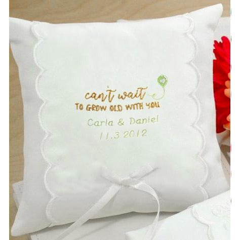 Personalized Can't Wait To Grow Old With You Wedding Ring Pillow - Wedding Collectibles