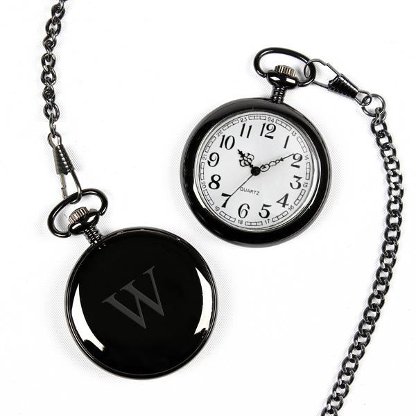 Personalized Gunmetal Finish Pocket Watch - Wedding Collectibles