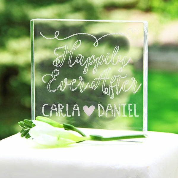 Personalized Happily Ever After Acrylic Wedding Cake Topper - Wedding Collectibles