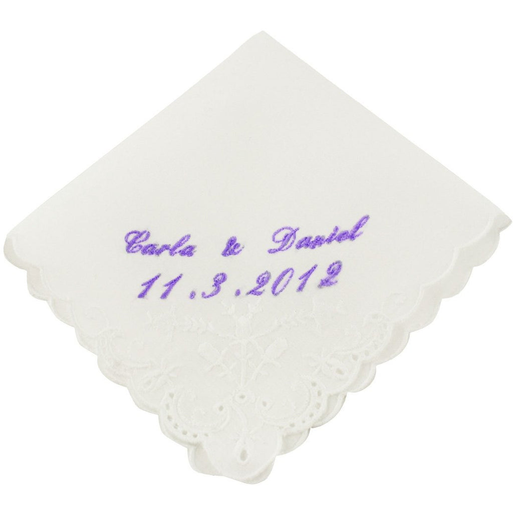 Cursive Custom Names & Date Wedding Handkerchief - Wedding Collectibles