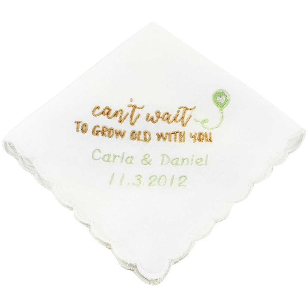 Personalized Can't Wait To Grow Old With You Wedding Handkerchief - Wedding Collectibles