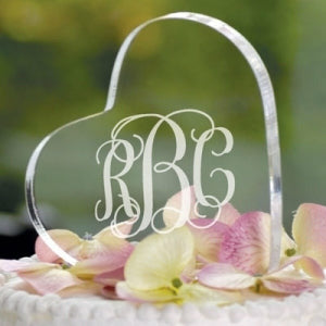 Personalized Monogram Acrylic Heart Cake Topper - Wedding Collectibles
