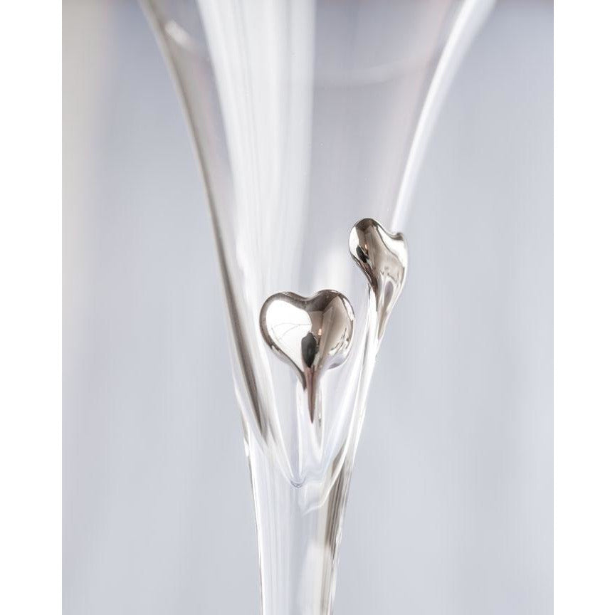 Platinum Crystal Elegance Heart Wedding Toasting Glasses - Wedding Collectibles