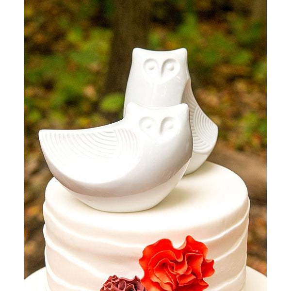 Porcelain Owl Pair Figurines Cake Topper - Wedding Collectibles
