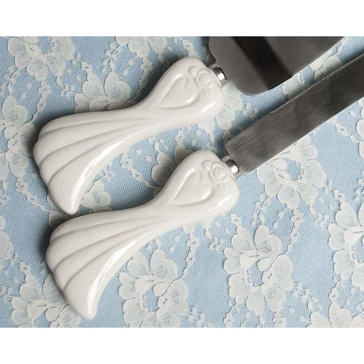 Porcelain Stylized Heart Wedding Cake Server Set - Wedding Collectibles