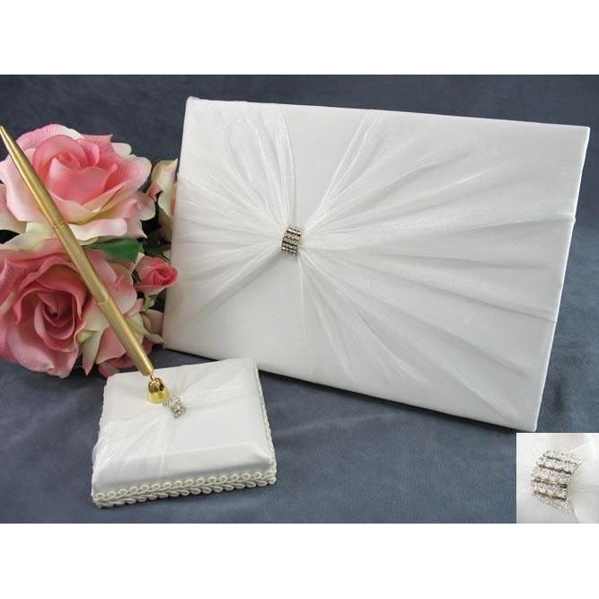 Rhinestone Elegance White Wedding Pen Set - PEN SET ONLY - Wedding Collectibles