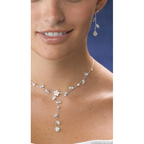 Bridal Rhinestone Flower Necklace & Earrings Set – Crystal Waterdrop Clavicle Chain For Weddings & Parties