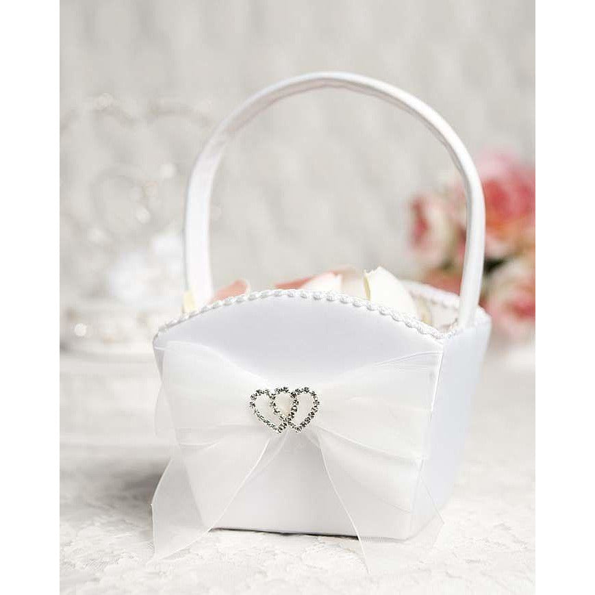 Rhinestone Hearts Wedding Flowergirl Basket - Wedding Collectibles