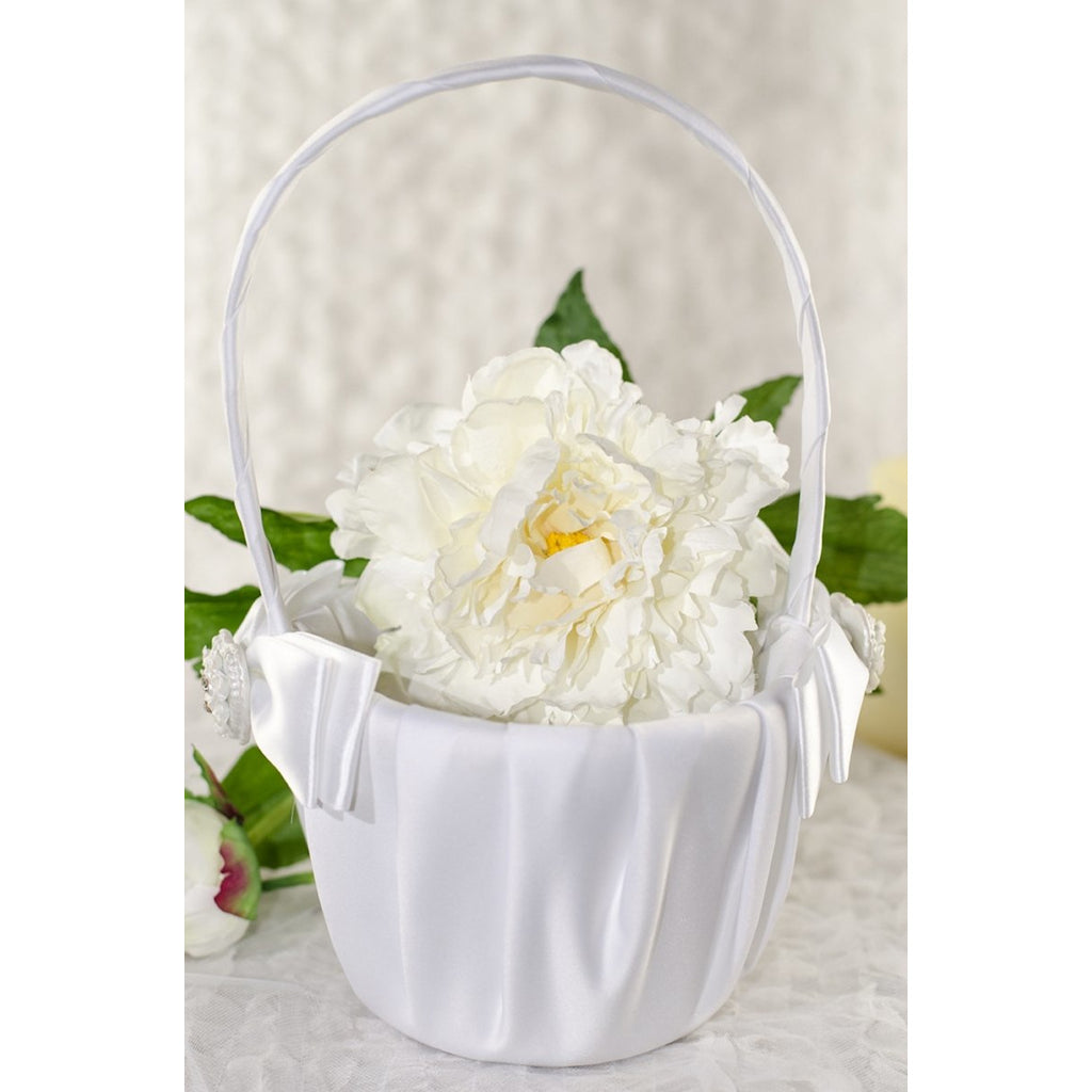 Rhinestone Pearlized Heart Rose Bouquet Wedding Flowergirl Basket - Wedding Collectibles