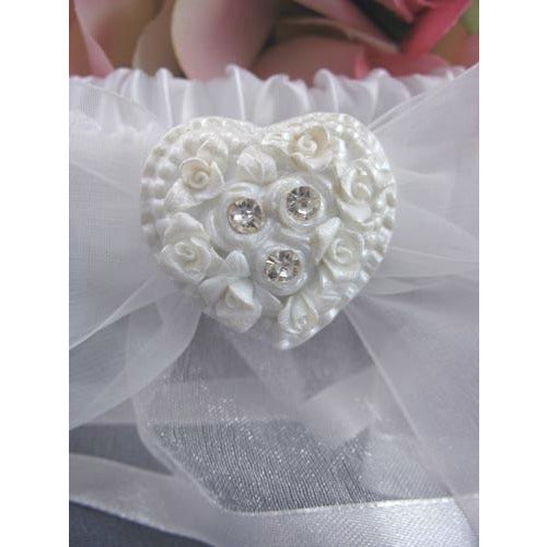 Rhinestone Pearlized Heart Rose Bouquet Wedding Garter - Wedding Collectibles
