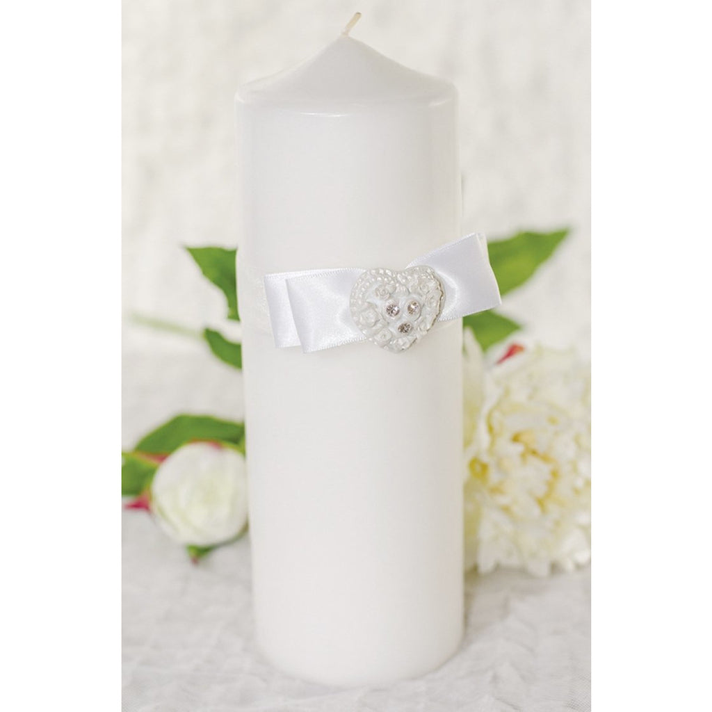 Rhinestone Pearlized Heart Rose Bouquet Wedding Unity Candle Set - Wedding Collectibles
