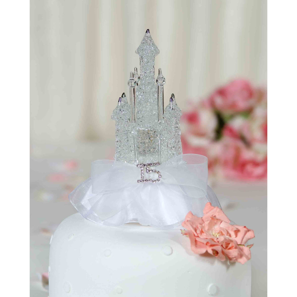 Rhinestone Quinceanera Cinderella Castle Cake Toppers - Wedding Collectibles