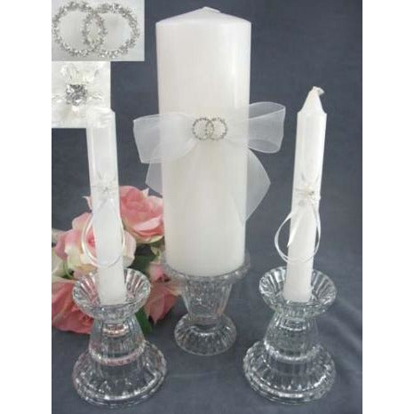 Rhinestone Rings Wedding Unity Candle Set - Wedding Collectibles