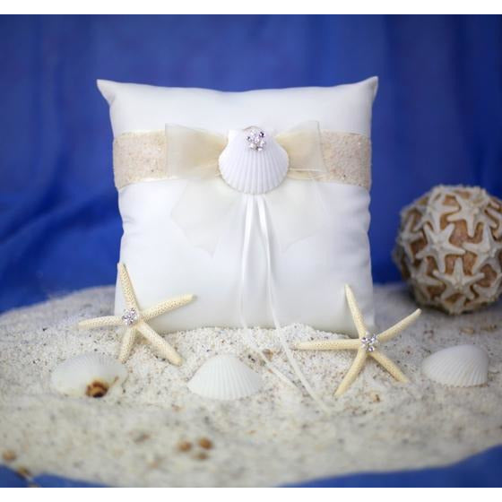 Rhinestone Shell Hawaiian Beach Wedding Ring Bearer Pillow - Wedding Collectibles