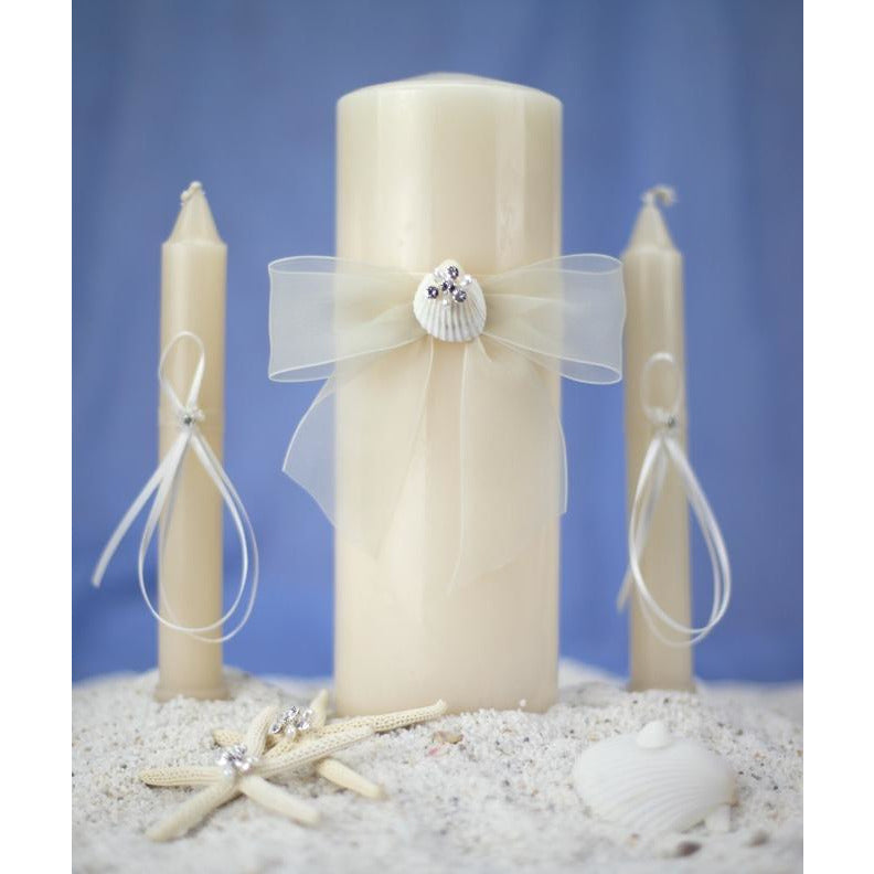 Rhinestone Shell Hawaiian Beach Wedding Unity Candle Set - Wedding Collectibles