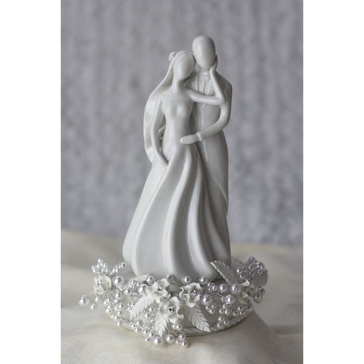 Rose and Pearls Silhouette of Love Wedding Cake Topper - Wedding Collectibles
