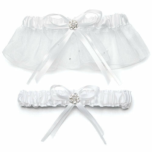Scattered Pearls & Crystals Two Piece Bridal Garter Set - Wedding Collectibles