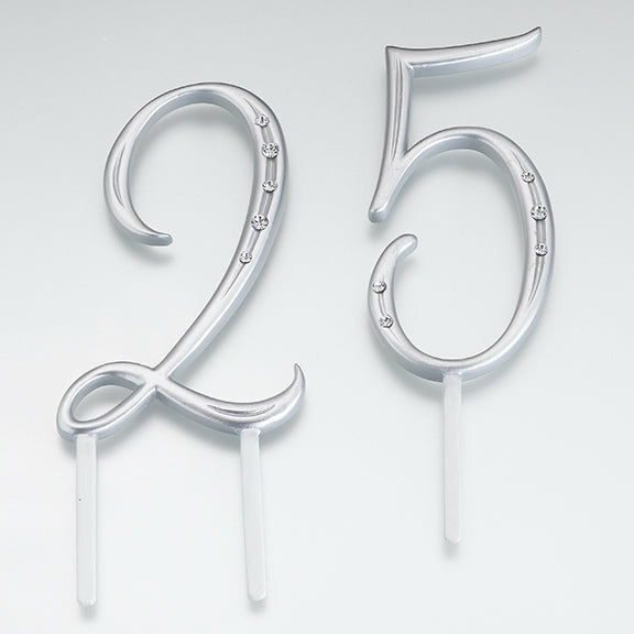 Script Number Monogram Cake Topper Silver (Numbers 0-9) - Wedding Collectibles