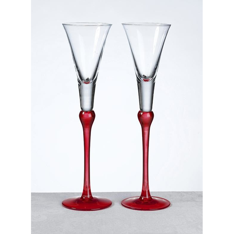 Set Of Tall Flutes -Red - Wedding Collectibles