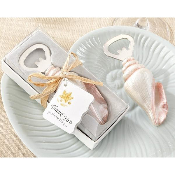 "Shore Memories" Sea Shell Bottle Opener with Thank you Tag - Wedding Collectibles