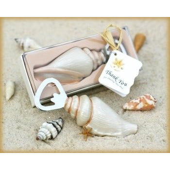 "Shore Memories" Sea Shell Bottle Opener with Thank you Tag - Wedding Collectibles