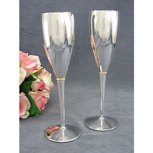 Silver Golden Ring Wedding Toasting Glasses - Wedding Collectibles