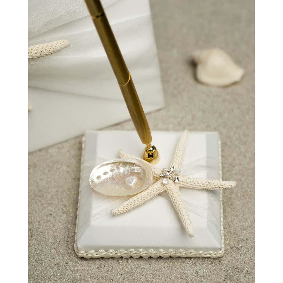 "Starfish & Shell" Beach Wedding Guest Book and Pen Set - Wedding Collectibles