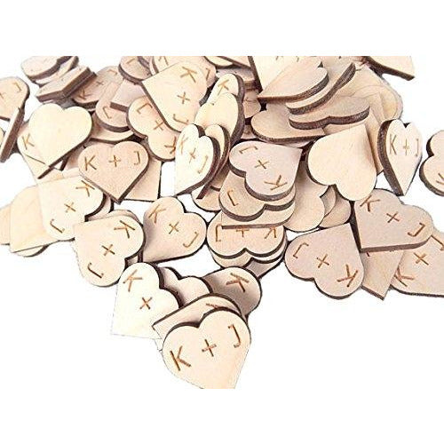 Rustic Wooden Hearts With Personalized Initials (100 pieces - 1 Inch) -  DIY Craft Wedding Decor Table Confetti Wood Heart - Wedding Collectibles